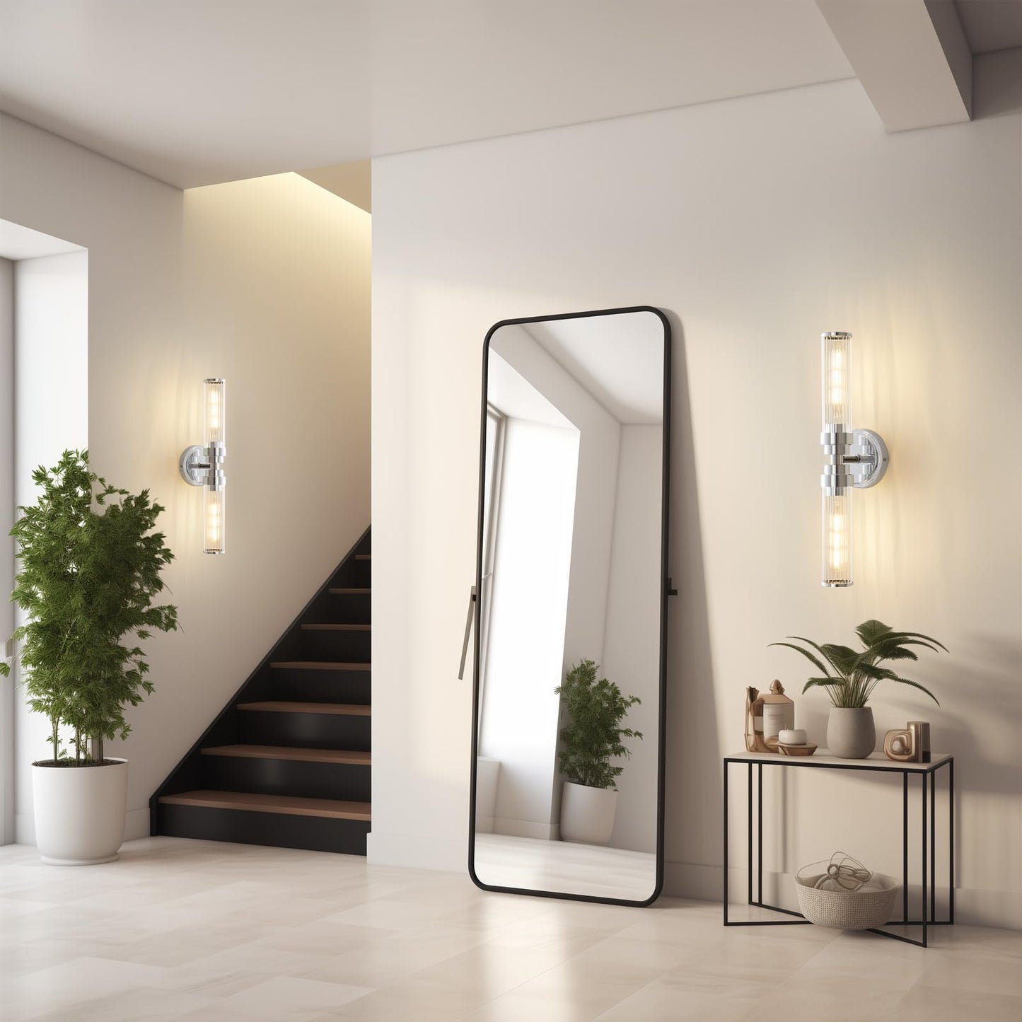 Vaziden Bathroom Light Fixtures  Chrome Wall Sconce In Threaded Glass Indoor Vanity Lights  Modern Bathroom Vanity Light Up And Down Sconces Wall Lighting For Bathroom  Living Room - Bulb Not Included