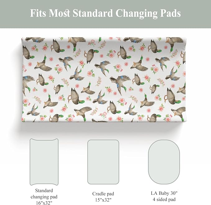 Mallard Ducks Boho Floral Changing Pad Covers for Baby Girl Boy Green Duck Spring Fitted Change Table Cover Mats Wild Duck Hunting Soft Diaper Changing Table Sheets 32''×16''