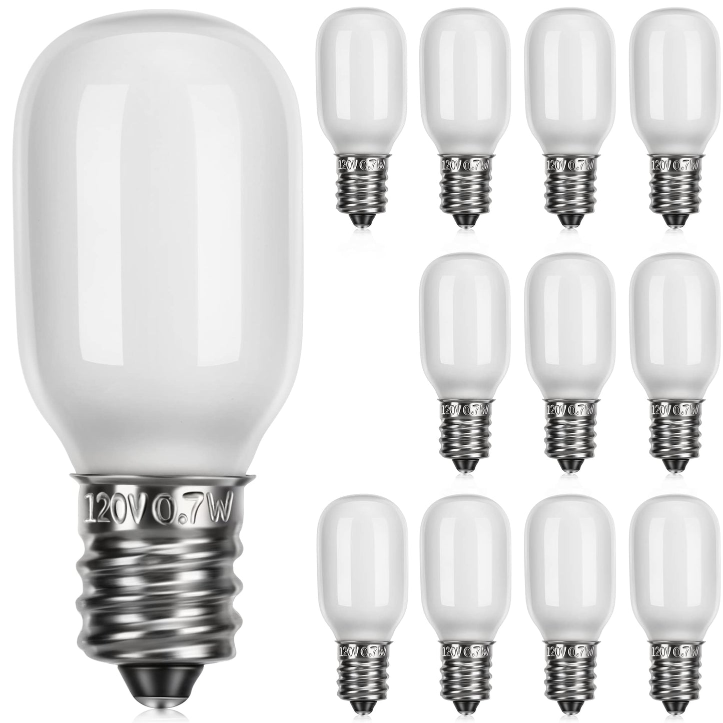 Meonum Christmas Village Replacement Light Bulbs  E12 Candelabra Base T20 Led Bulbs  0.7W 120V Replacement Light Accessories For Villages Houses  Christmas Tree  Halloween Pumpkin(12 Pieces)