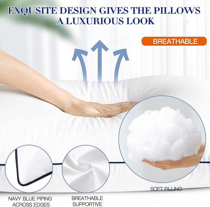 OTOSTAR Bed Pillows for Sleeping 4 Pack King Size Cooling Pillows Luxury Sleeping Pillow 3D Microfiber Filling Breathable Cover Soft Hotel Collection Pillows for Back Side or Stomach Sleepers