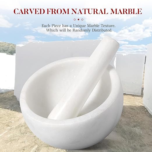 Koville Marble Mortar and Pestle Set, 6.3"-2 Cups Grinder Bowl for Guacamole, Salsa, Pill Crusher, Spice, Herb, Garlic, Nut, Heavy Duty Grinder for Kitchen(Namib Fantasy)