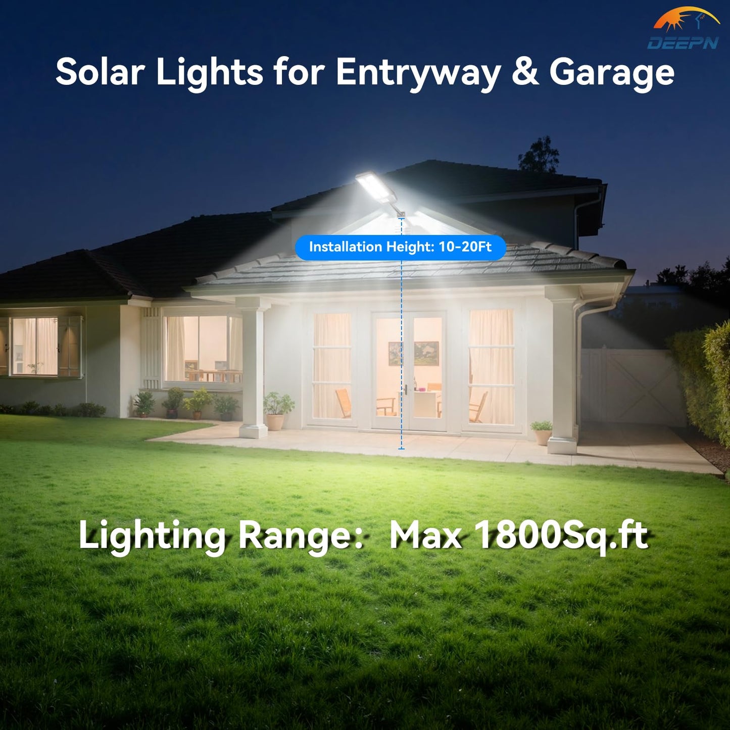 Deepn Solar Lights Outdoor, IP66 Waterproof, 6500K LED, Motion Sensor, Remote Control, Black, Model TW1001