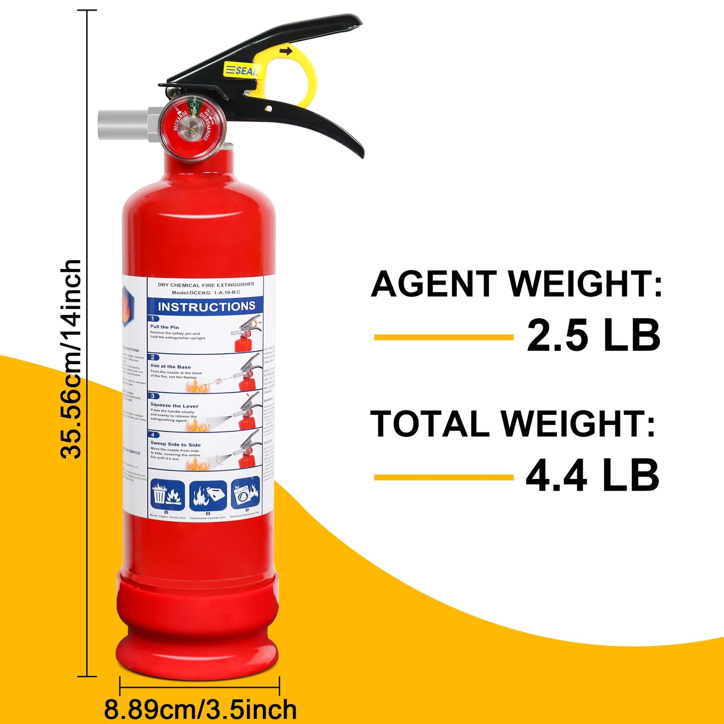 2 Pack ABC Dry Chemical Fire Extinguishers, 2.5 lb 1A:10B:C Rating for Home, Vehicle, Boat, Quick Release Handle, Compact & Portable Dry Powder Extinguisher