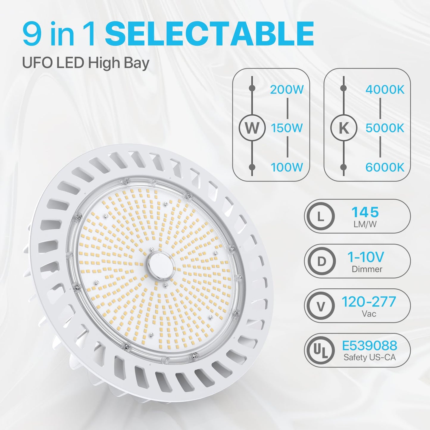 Hyperlite 200W High Bay Led Light 28,000Lm Cool White 4000K Dimmable Ufo Model 738595132881 Ul Listed With 5 Cable &