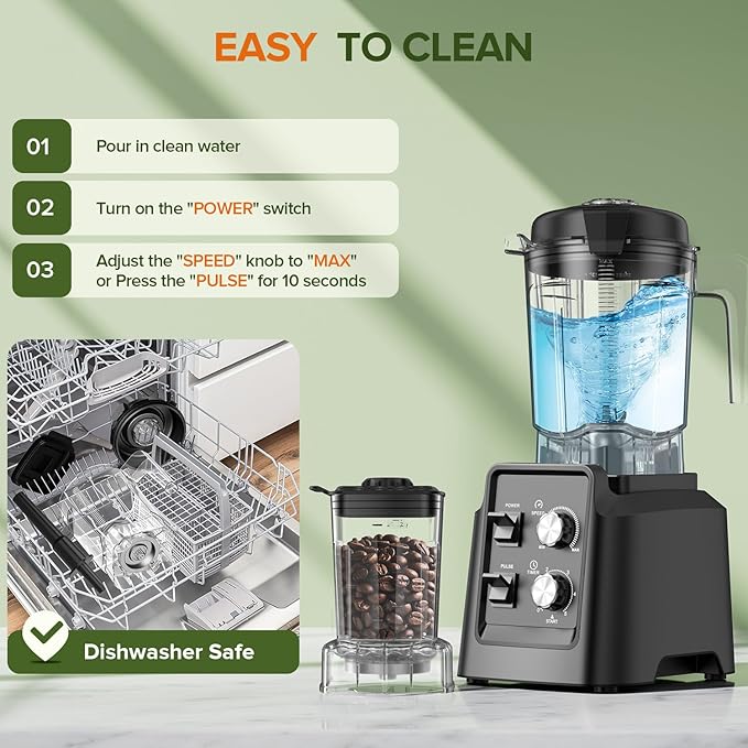 Blender, Blender for Smoothies with 68Oz. Pitcher, 27Oz. Grinder and 20Oz. To-go Cup, 28000 RPM Countertop Blenders for Kitchen, Ice Crushing, Frozen Fruits - Timing Setting, Speed Adjustable