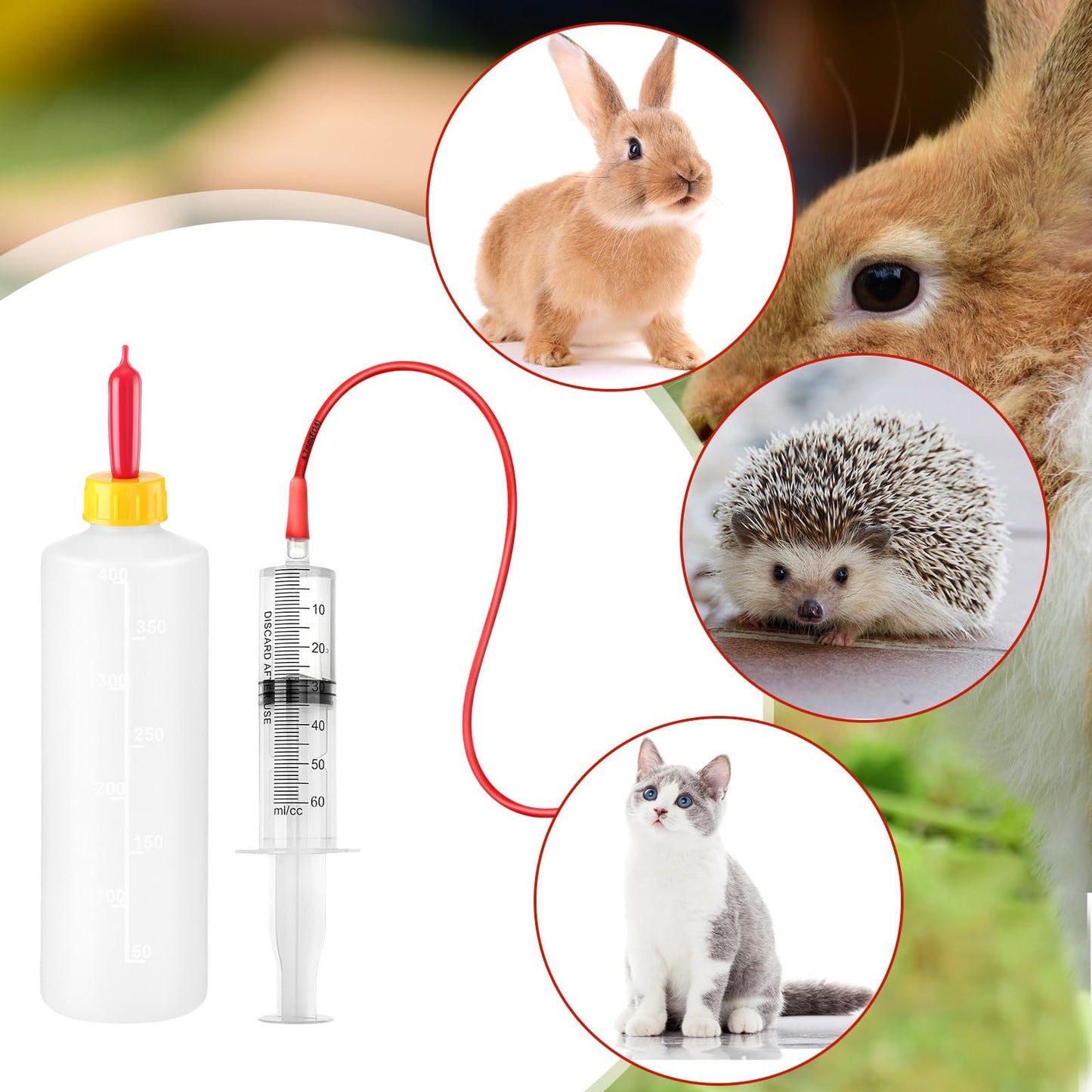 Havawish Lamb & Goat Bottle Kit - 18 Pcs, 2 x 400ml Lamb Bottles, 12 Animal Milk Drink Nipples, Goat Feeding Tube Kit