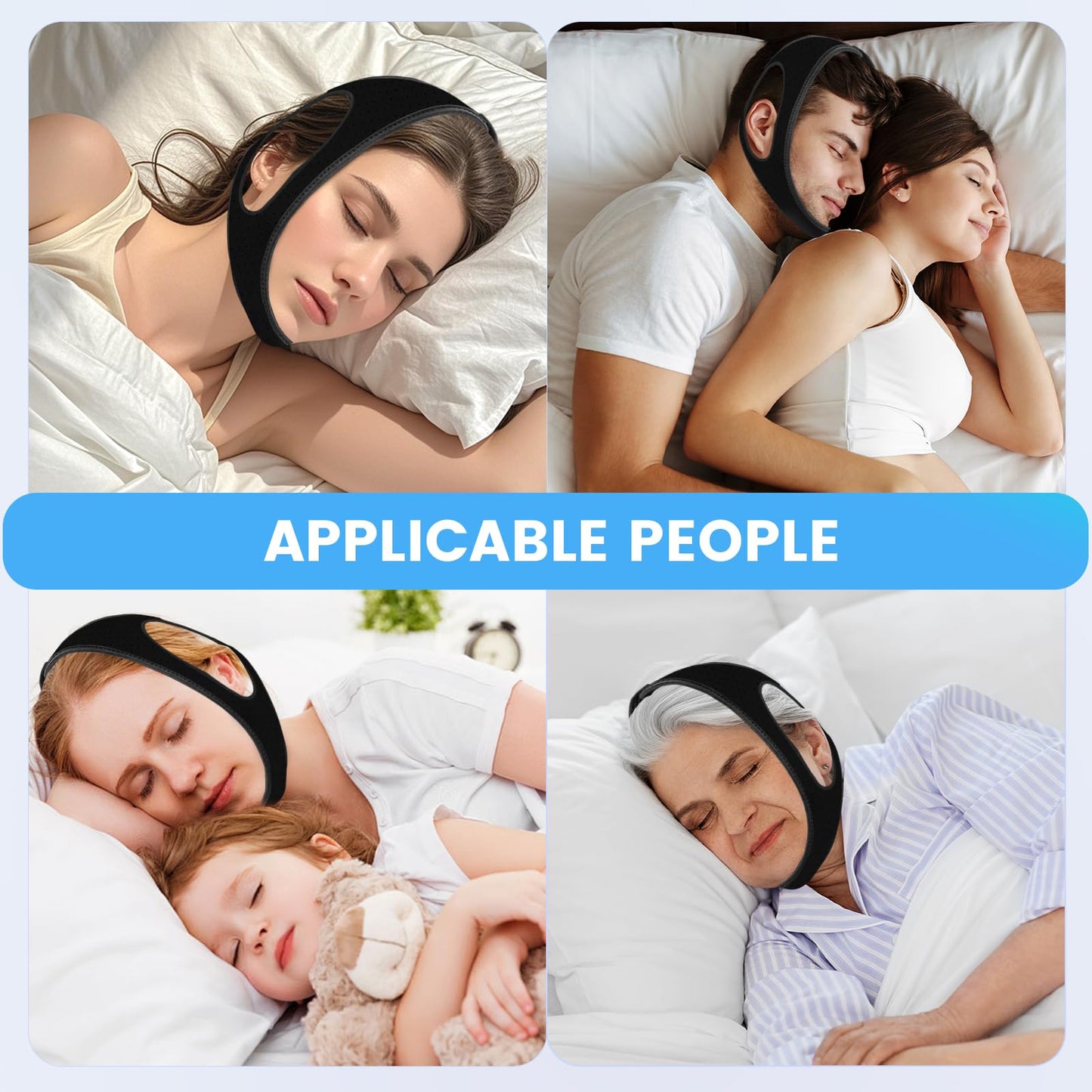 Snore Chin Strap for Sleeping Snoring Chin Strap Comfortable Jaw Support snoring Solution Adjustable Effective Snoring Sleep Device Reducing Aid for Women and Men (Black)