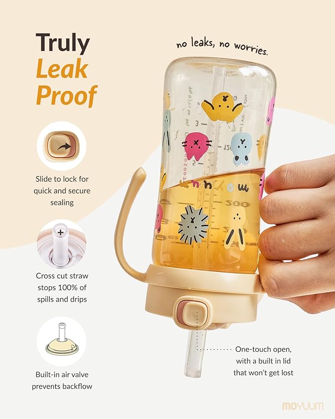 MOYUUM Leak Proof Sippy Cup with Handle | Made in Korea, 100% BPA Free PPSU, Magic No Spill Straw Cup with Attached Flip Top Lid, Easy to Hold for Babies and Toddlers, 6oz Gray
