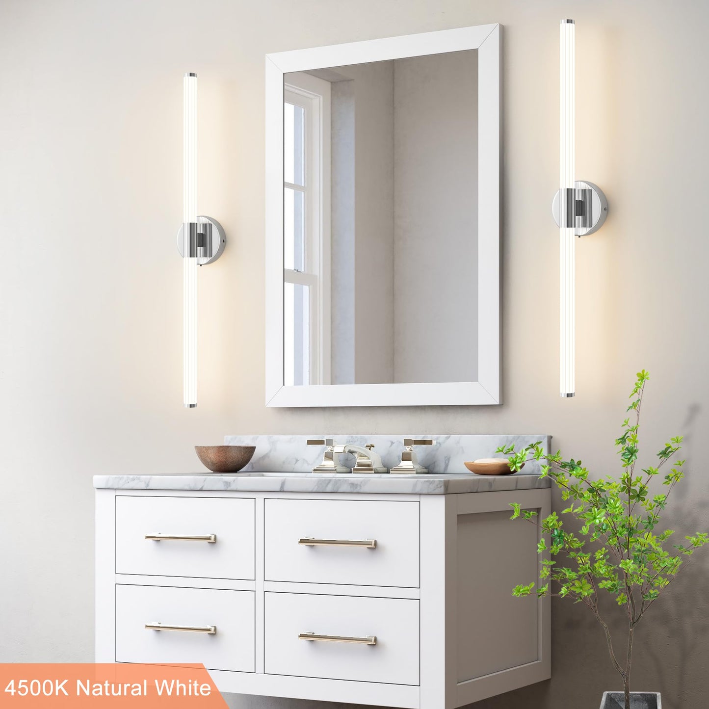 Gednbo Bathroom Wall Sconces Set Of 2 Hardwired Dimmable 5Cct Led Bathroom Light Fixtures Over Mirror 360 Full Lighting 31 Long Vanity Light Bar Modern Chrome Wall Sconce For Bedroom Living Room