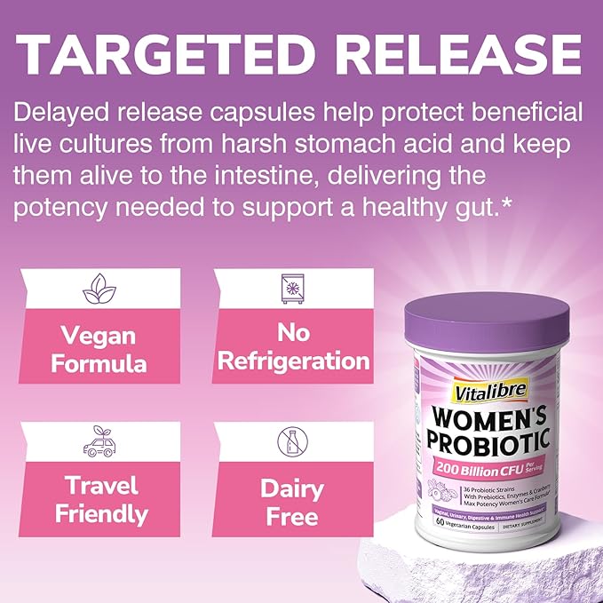Probiotics for Women 200 Billion CFU, 36 Unique Strains, with Cranberry Prebiotics & Digestive Enzymes, High Potency Vaginal Probiotics, Full-Spectrum Gut Health, 60 Vegan Capsules