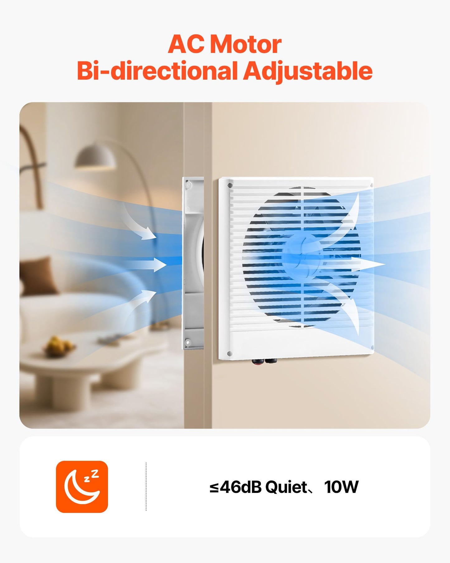 Vevor Room To Room Fan, Two-Way Airflow Through-The-Wall Fan 8 With Temperature Control, 180 Cfm Ventilation Quiet In-Wall Exhau