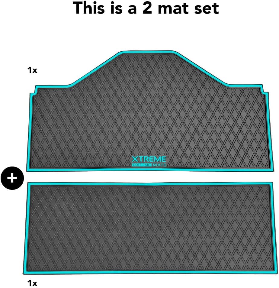 Xtreme MATS Evolution D5 Golf Cart Floor Mat Set- Rubber Double Diamond Design - Fits DMAX, GT 4 & 6, D5 4F (4 Forward Facing) Including Evolution Maverick and Ranger Trims (Grey Trim)