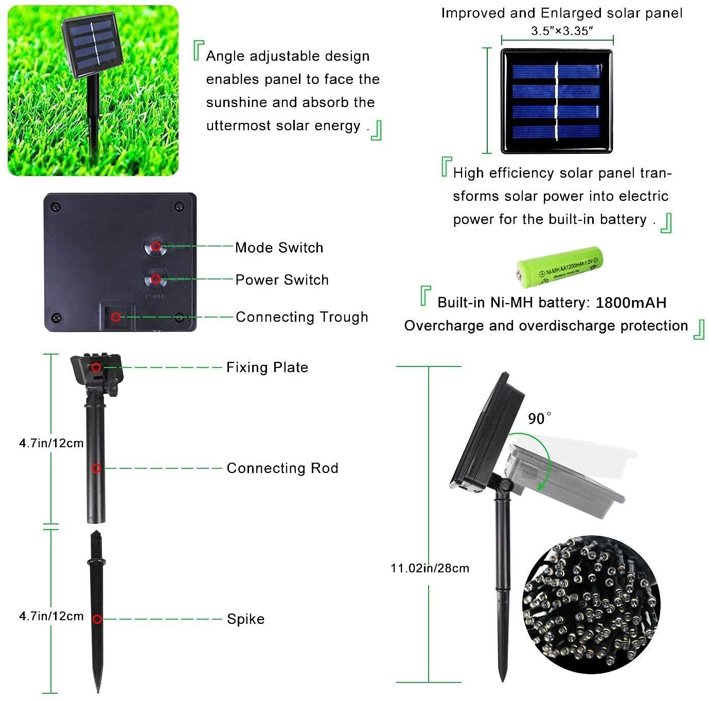 Ozs 2Pk 240Led Solar String Lights Outdoor Waterproof | Solar Christmas Tree Lights With 8 Lighting Modes Solar Light Outdoor For Xmas Party Garden Tree Christmas Decorations (Red&Cool White)