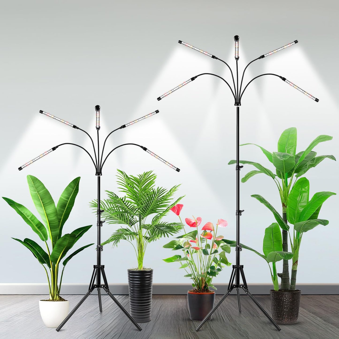 Garpsen Grow Lights for Indoor Plants, 2Pack 100 LEDs Full Spectrum with Timer, 6000K, Adjustable Stand, Silver
