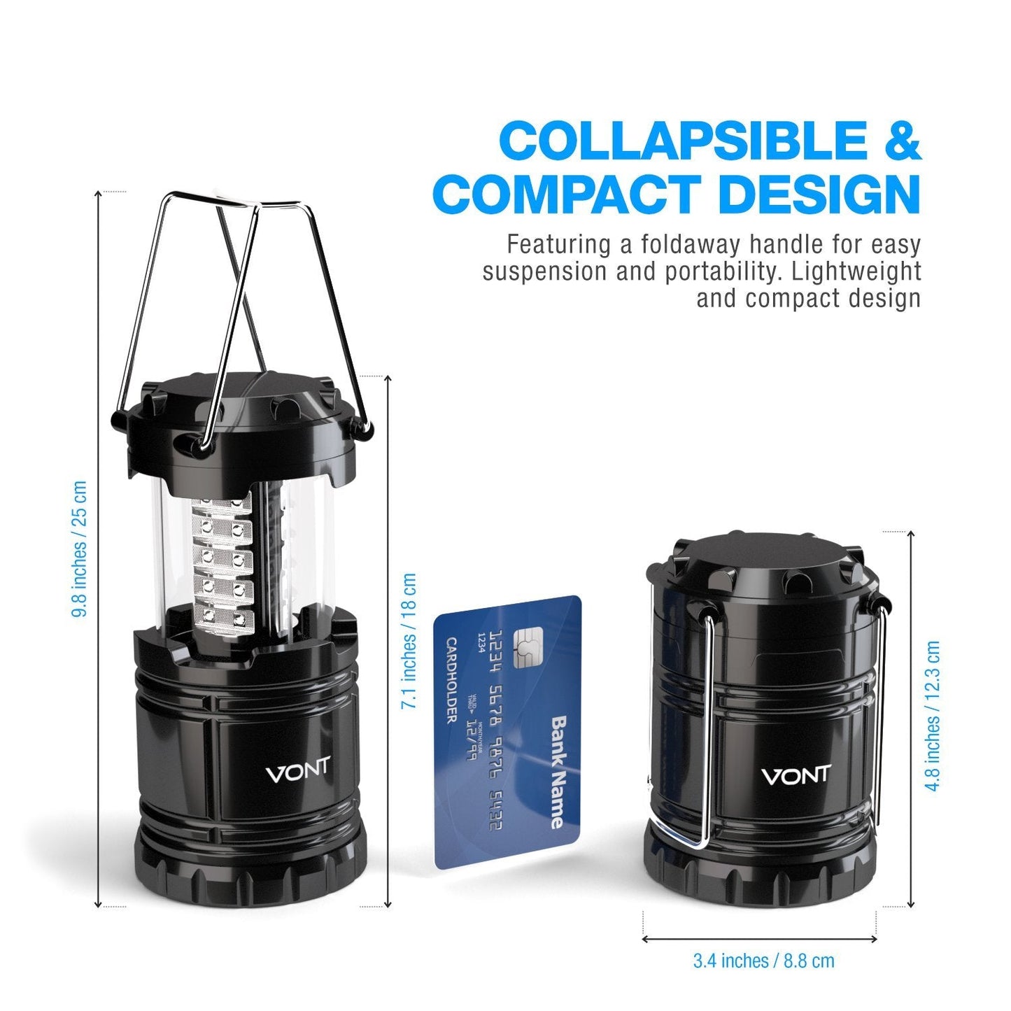 Vont Led Camping Lanterns 2 Pack - Super Bright, Portable, Abs, Black, Model Vnt-Cl02, Ideal For Emergencies And Outages
