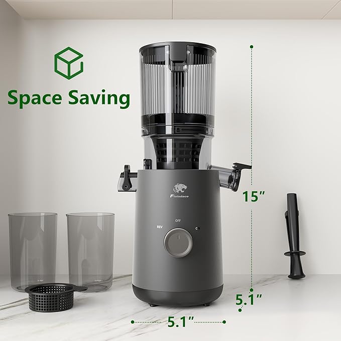 Juicer Machines, Cold Press Juicer with 5.3" Extra Large Feed Chute and Powerful AC Brushless Motor Fit Whole Fruits & Vegetable, High Juice Yield, BPA Free, Extra one Replace juicer strainer