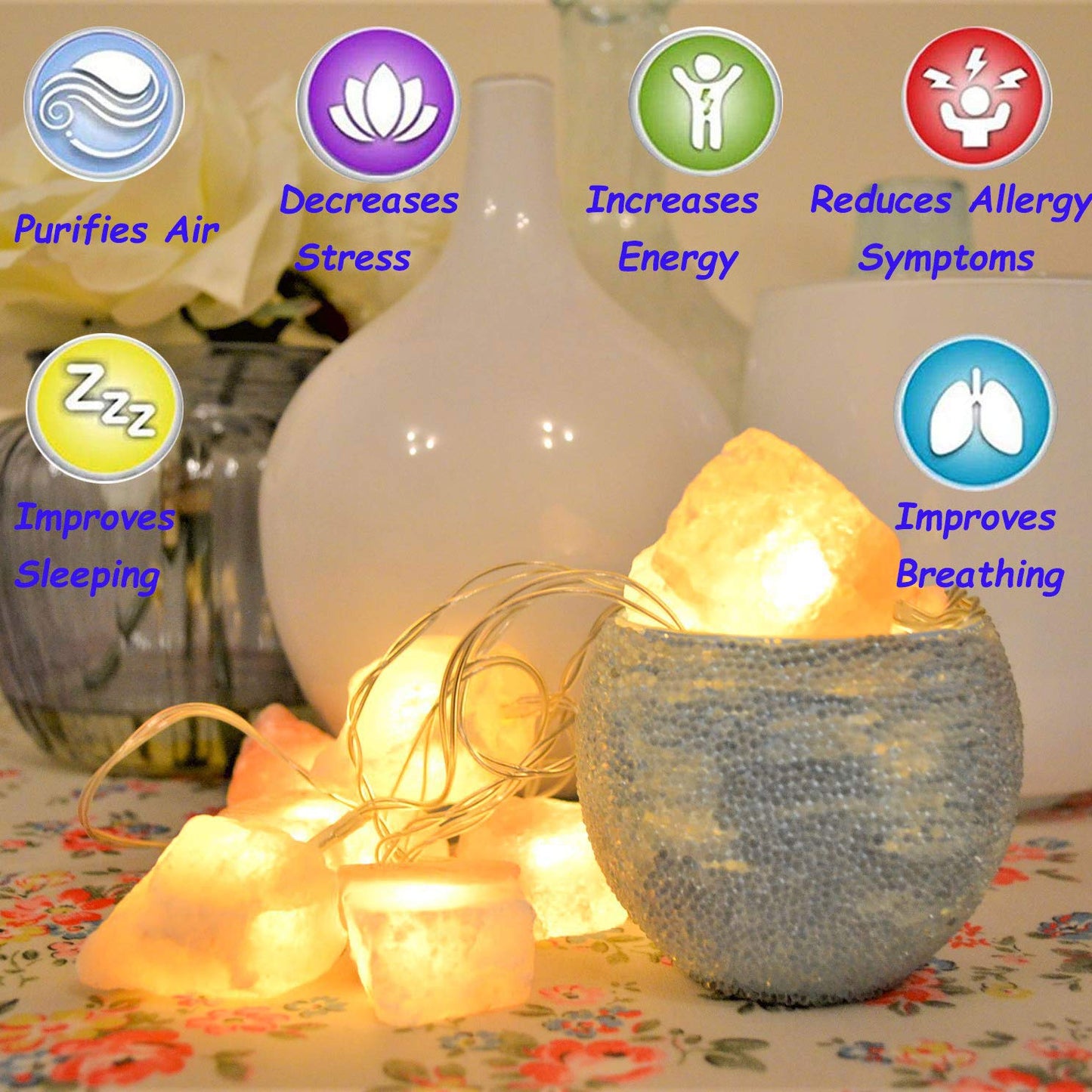 MINGRI Himalayan Salt String Light, USB Fairy Lights Night Lamp, Natural Hand Carved, Pink, Model HSLS