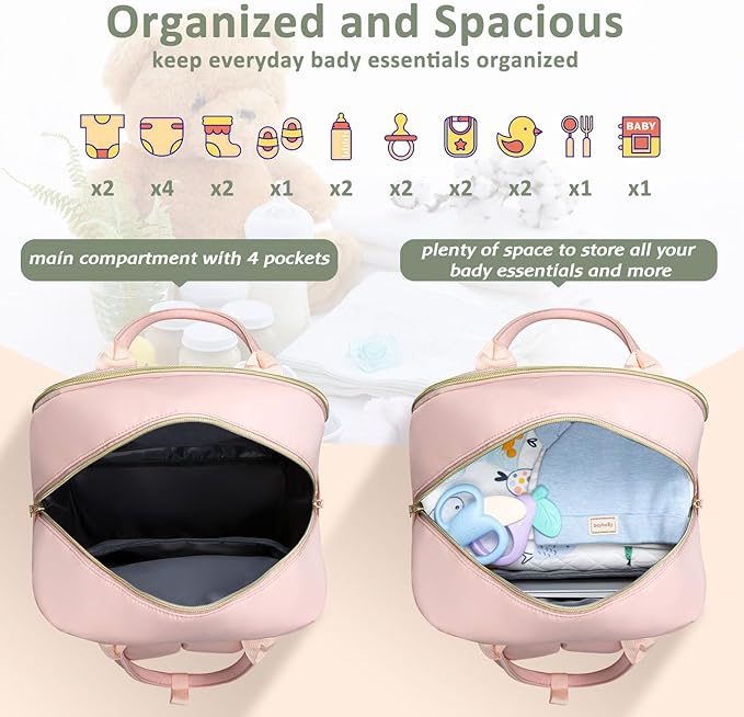 Diaper Bag Backpack,Baby Essentials Diapers Bag with Pacifier Case,Multipurpose Stylish Large Capacity Travel Backpack for Baby Girl/Boy(L-Pink)