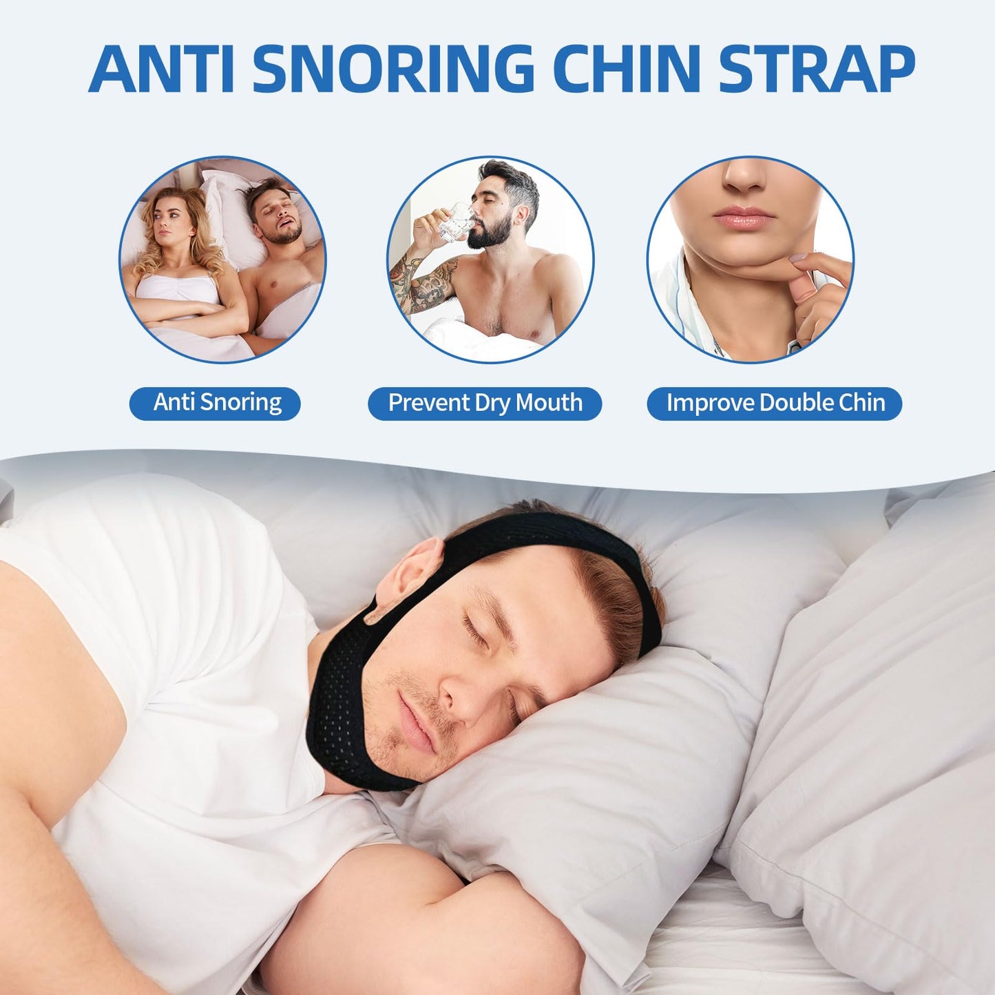 ifory Chin Strap for CPAP Users, Chin Strap for Snoring, Adjustable and Breathable Anti Snoring Chin Strap, CPAP Chin Strap to Keep Mouth Closed for Men or Women