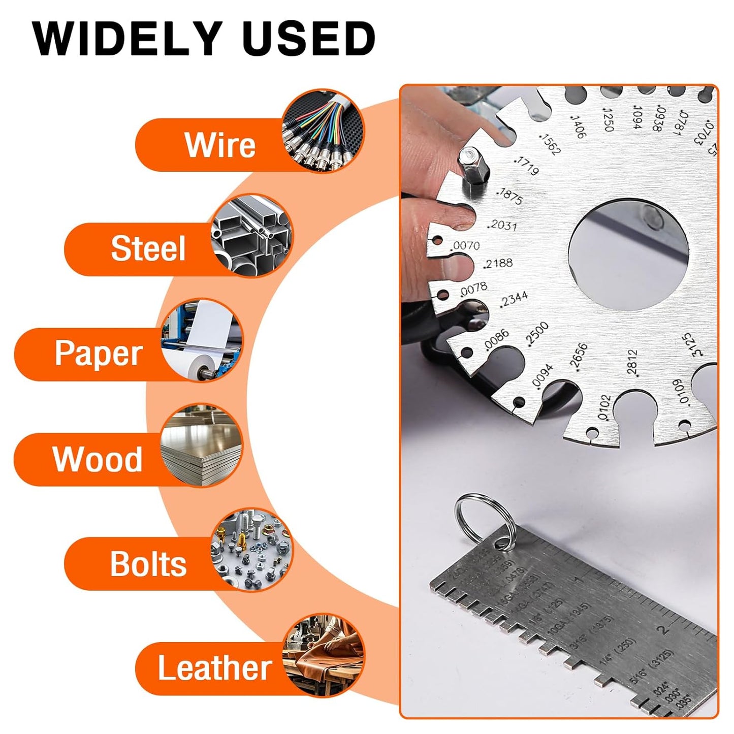 ZeeDix Wire Gauge Measuring Tool (2 Pcs) - Round Dual Sided Metal Sheet Gage & Metal Sheet Thickness Gauge, Stainless Sheet Wire Size Chart & Welding Measurement Tool