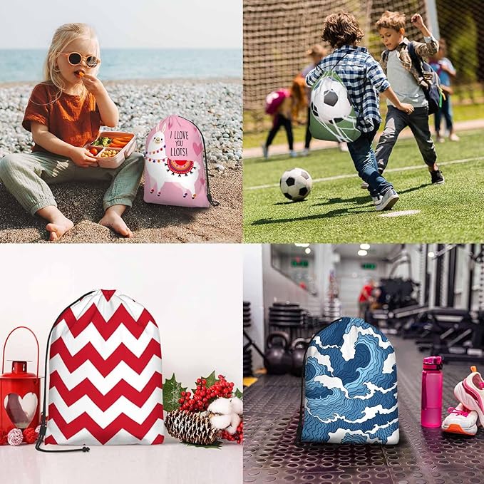 Drawstring Backpack Bag Good Vibes Lettering Green Mermaid Tail Blue Sea Two Seagulls Lightweight Backpack Soccer Ball Bag Sutiable for Sports Beach Short Travel Stroage 14x16.9 Inch