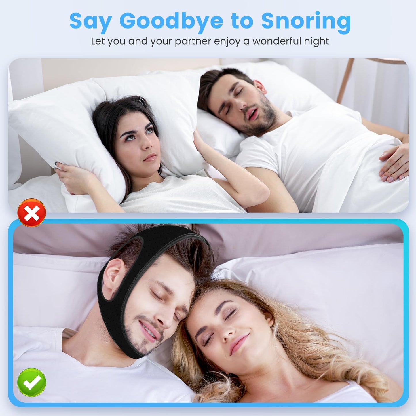 Snore Chin Strap for Sleeping Snoring Chin Strap Comfortable Jaw Support snoring Solution Adjustable Effective Snoring Sleep Device Reducing Aid for Women and Men (Black)