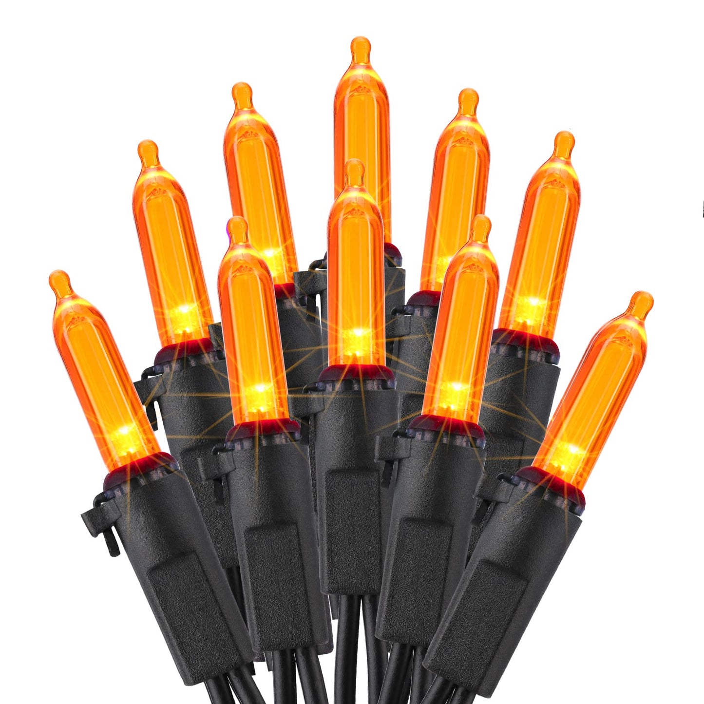 ODEETRONIC 33ft 100 LED Orange String Lights, Waterproof Indoor/Outdoor, Black Wire, UL Certified Halloween Decor