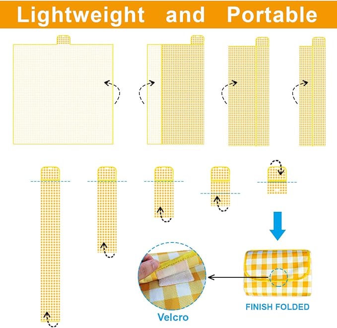 ZHUYNXIR Extra Large Picnic, Waterproof Blanket, Gingham Picnic Mat for Beach, Camping Grass Picnic Blankets. (Yellow 58x58 inch)