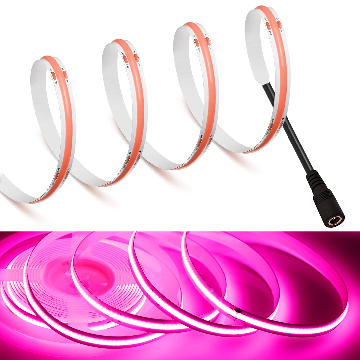 MDee COB LED Strip Lights, 9.84ft/3m, DC 12V, Flexible Tape, 320 LEDs/m, Pink, Indoor/Outdoor Décor