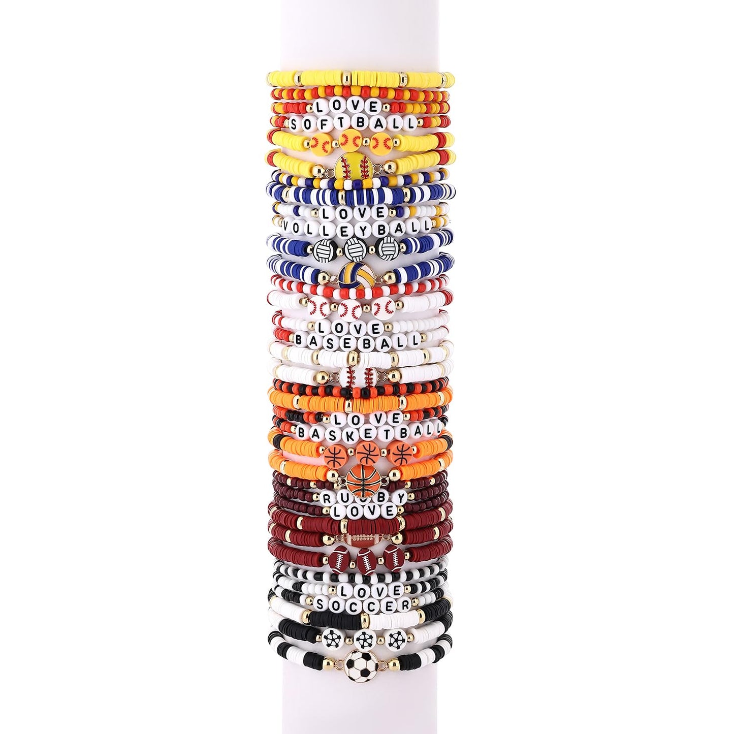Cooluckday 36Pcs Sports Party Favors Charm Bracelets Bulk for Women Soccer Basketball Football Baseball Volleyball Softball Rugb