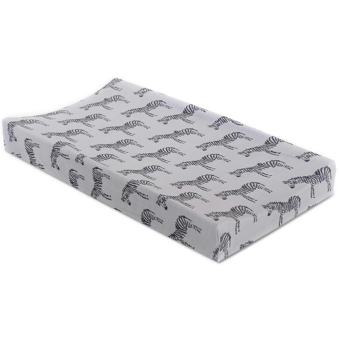 Oilo Changing Pad Cover, Breathable 100% Turkish Cotton Fitted Jersey, 300 Thread Count, Machine Washable, Fits Standard Changing Pads (32" x 16"), Girl, Boy, & Neutral Nursery Design, Gray Zebra