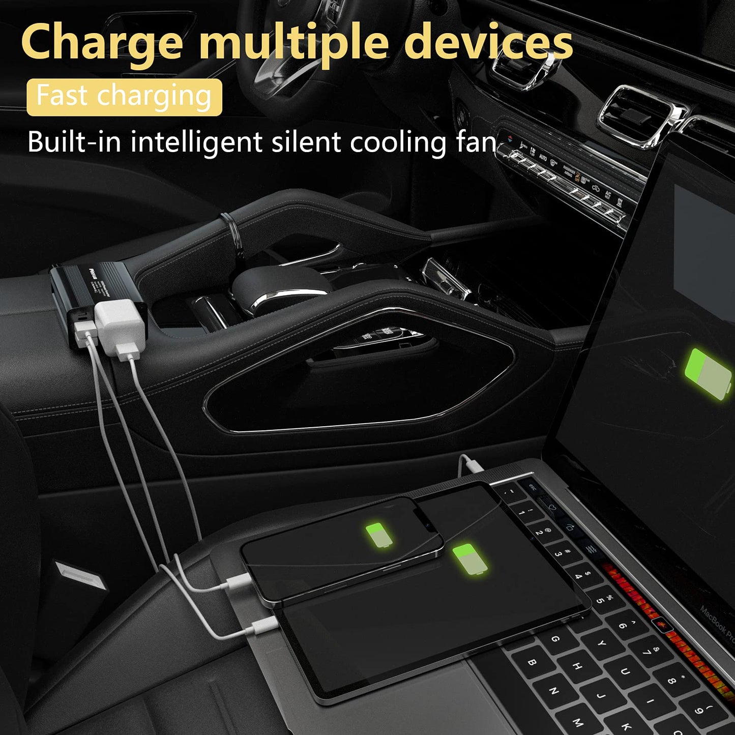 150W Power Inverter 12V Dc To 110V Ac Car Plug Adapter Outlet Converter With 3.1A Dual Usb Ac Car Charger For Laptop Computer Bl