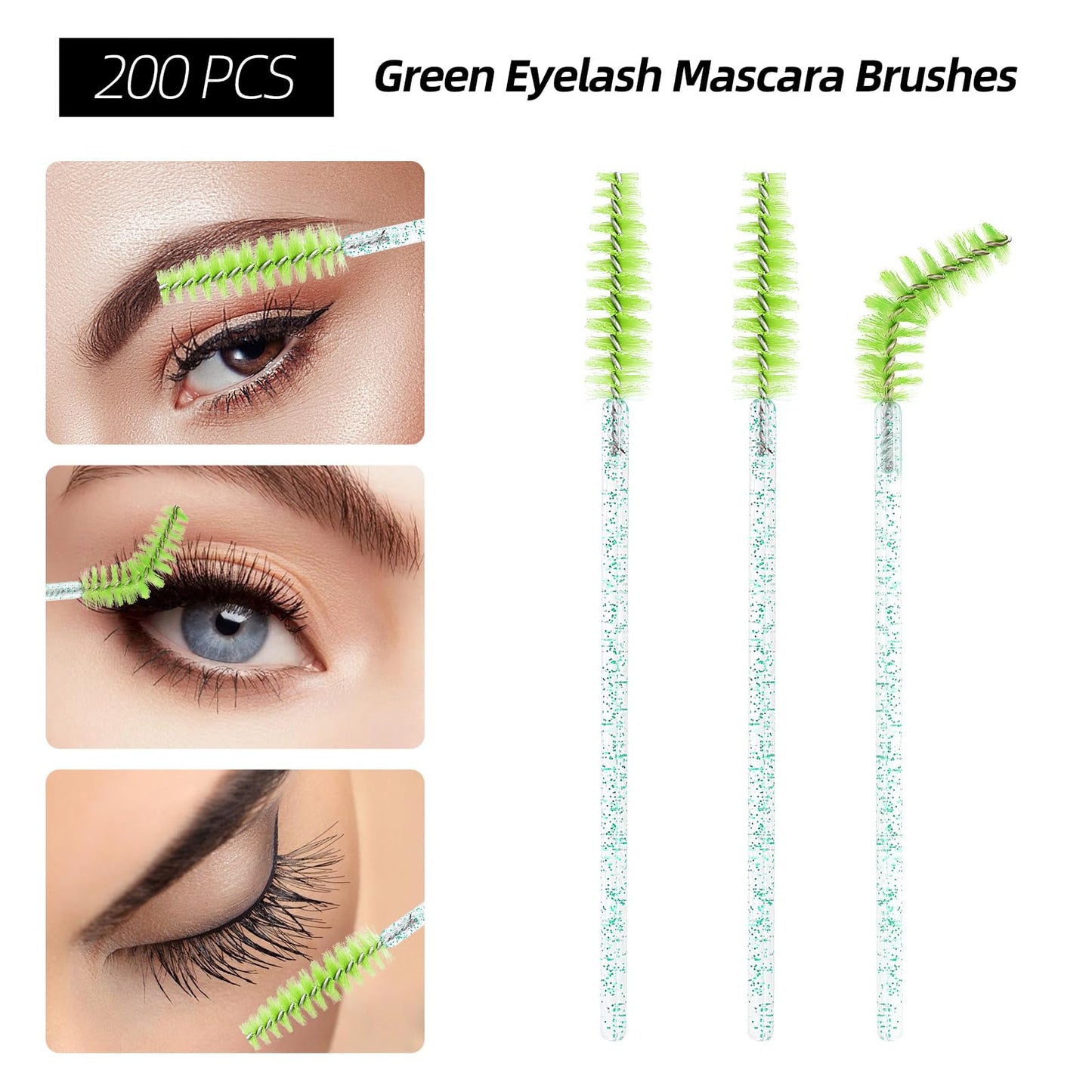 600 PCS Eyelash Extension Supplies Kit, 200 Spoolies Mascara Wands Disposable 200 Lip Brushes 200 Micro Swabs Green Eyelash Brus