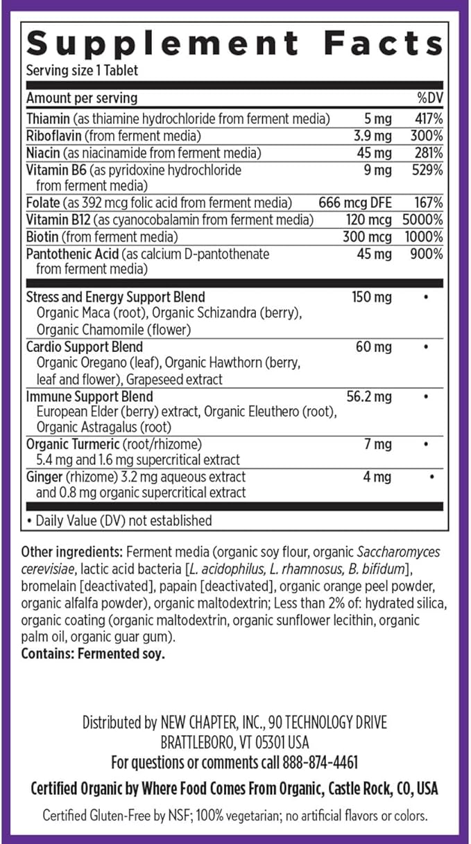 New Chapter Vitamin B Complex – Fermented Coenzyme B Complex Rich in Vitamin B12 + Vitamin B6 + Biotin + Made with Organic Ingredients - 90 ct