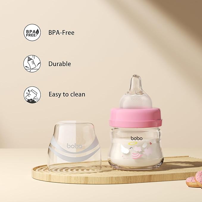 YOHKOH Glass Baby Bottles with Slow Flow Nipple, Newborn Anti-Colic Baby Bottles for 0+ Months, Wide Neck Feeding Bottle, Clear (Multicolour, 2.7oz (Pack of 4))