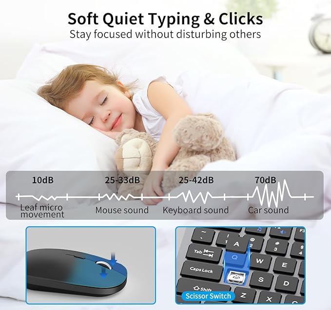 Wireless Keyboard and Mouse Combo, Full Size Computer Keyboard and 2400DPI Silent Optical Mouse with 2.4Ghz Dongle, Invisible Light Design, X Type Scissor Keys, for Computer, Laptop, PC, Mac, Windows