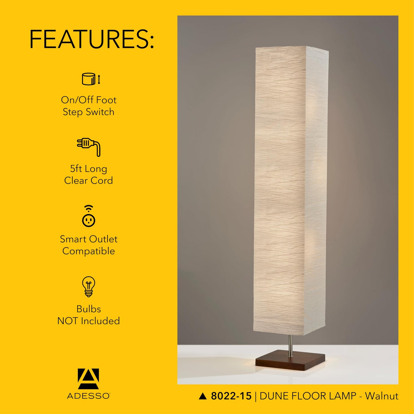 Adesso Three Light Floor Lamp - Natural Wood Base & Adjustable Brightness - Perfect Lighting For Bedroom  Living Room And Corner Decor  White