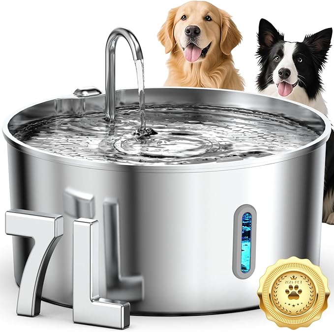 Vekonn Dog Water Fountain Stainless Steel, 7L/236oz Dog Water Bowl Dispenser for Large Dogs, Automatic Cat Water Fountain