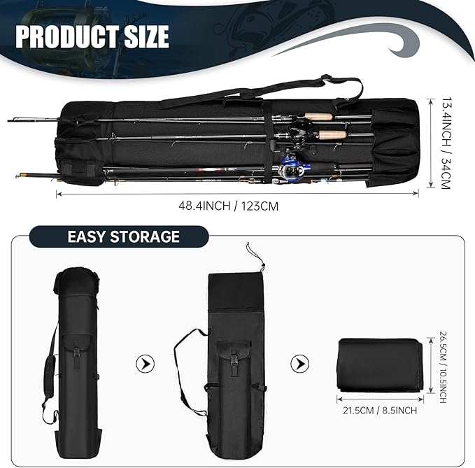 Wowelife Fishing Rod Carrier - Pole Bag Reel Organizer Case Storage for Gear, Travel - Gifts for Men, Family