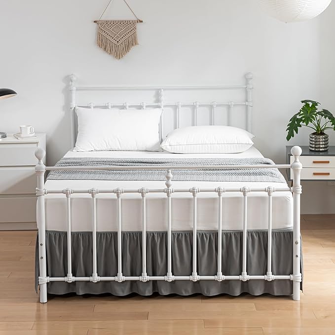 Bed Skirt Queen Size Ruffled Bed Skirt with Split Corners, 16 Inch Drop Dust Ruffle Bed Skirt with Platform, Gray, Queen - 16" Drop