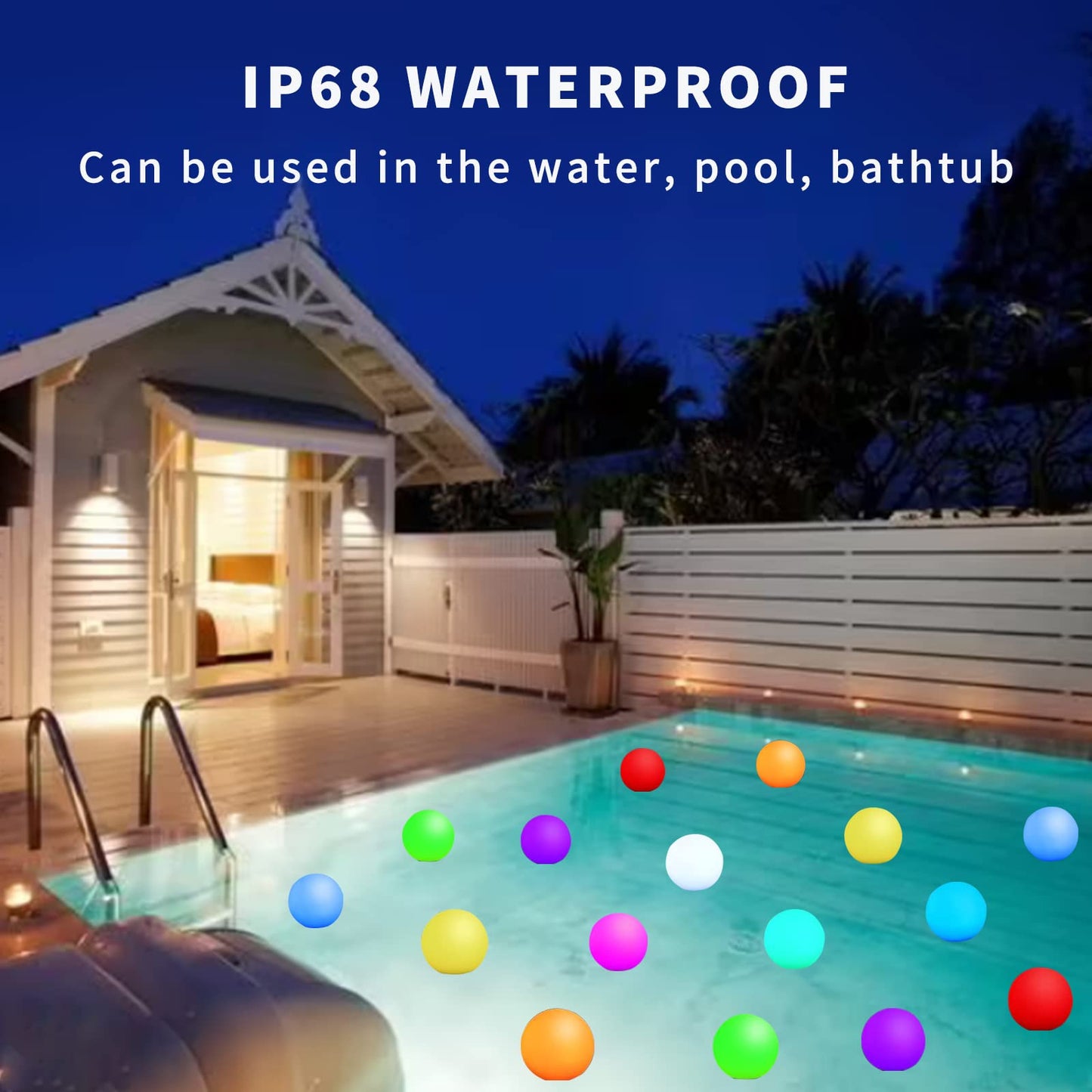 Borelor Floating Pool Lights, 3-Inch USB Rechargeable Globe Lamp, IP68 Waterproof, 16 Color Change, White, 1 Pack