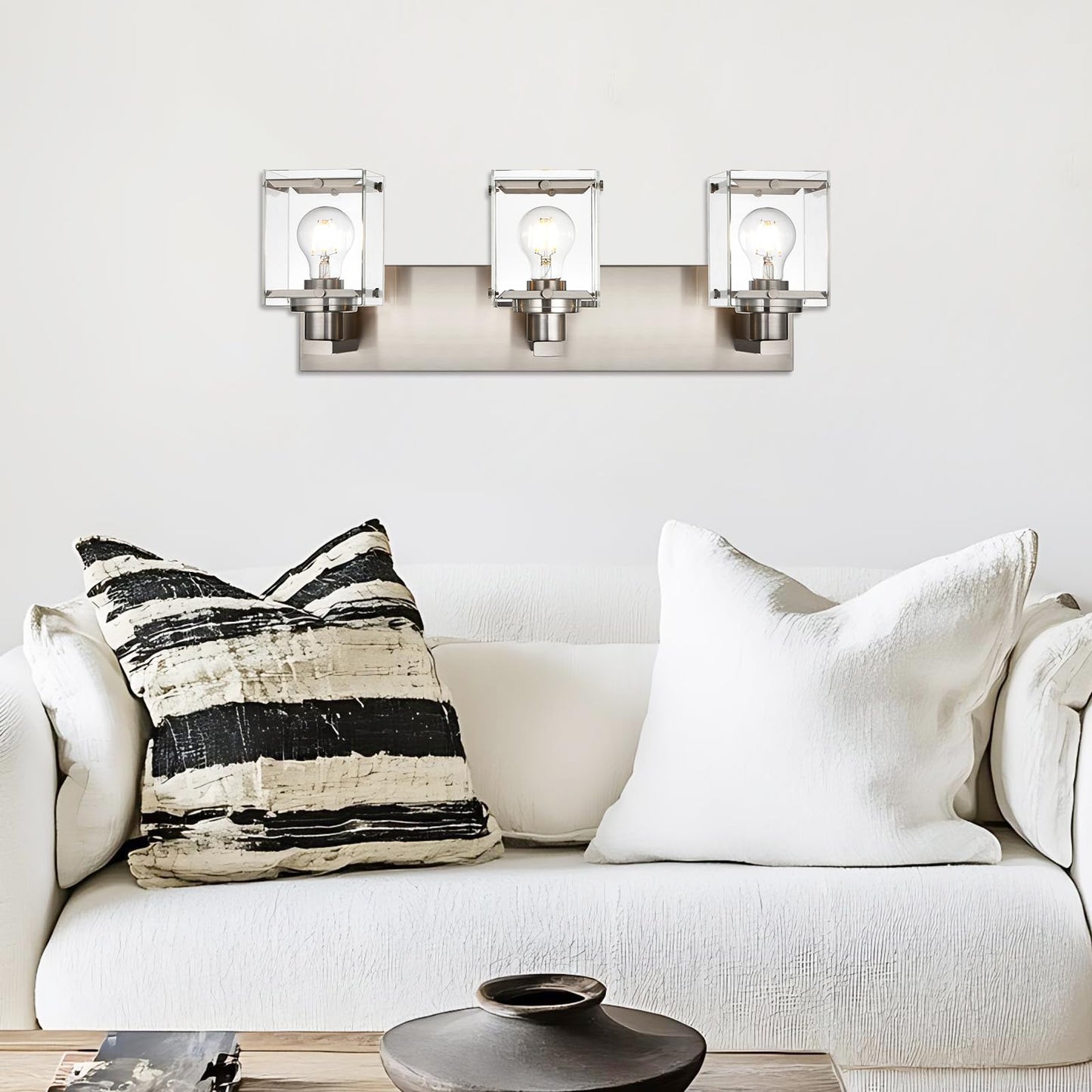 Winshen 3-Lights Bathroom Wall Light Fixtures E26 Bulb Base  Brushed Nickel Vanity Lighting Fixtures Over Mirror With Clear Glass Shades For Living Room Hallway Kitchen