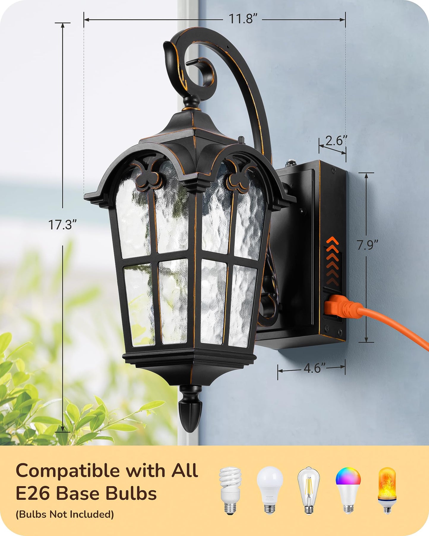 Edishine 2 Pack Dusk To Dawn Outdoor Wall Lights  Porch Lights With Gfci Outlet  Retro Black Outdoor Wall Lantern  Waterproof Outside Exterior Light Fixture For Front Door  Patio  Garage  E26 Socket