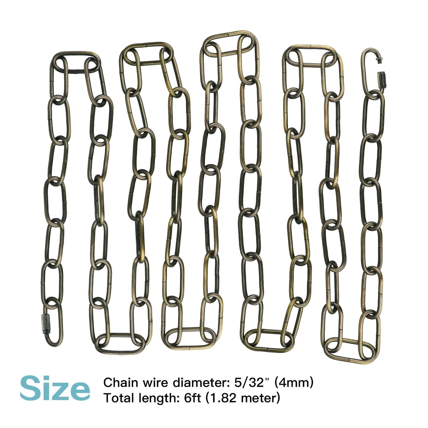 Helunsi Bronze Chandelier Chain - 6Ft Heavy Duty Iron Light Fixture Extension With Connection Link Lock