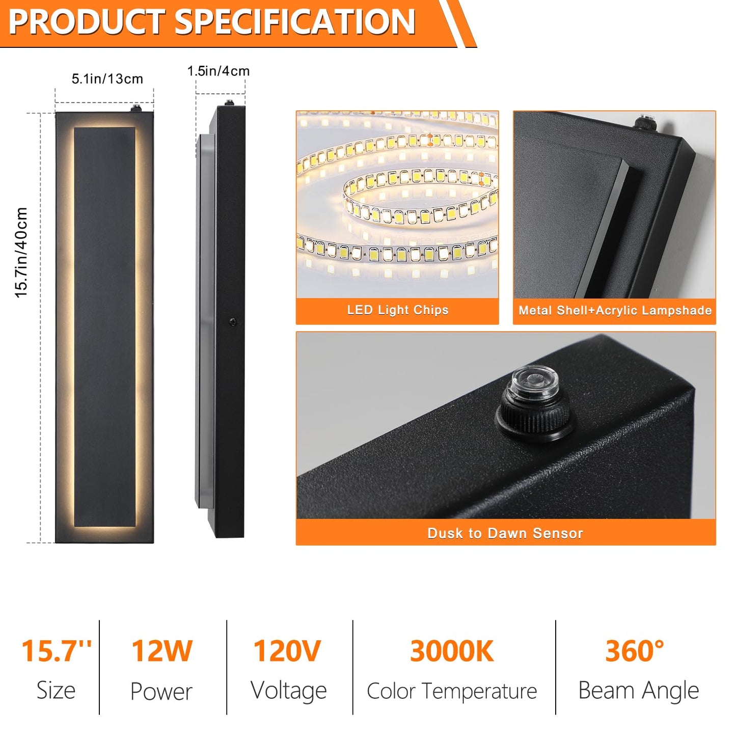 Tewei Led Outdoor Wall Sconce Dusk To Dawn Outdoor Lighting  Modern Exterior Lighting Fixtures Matte Black Led Outdoor Wall Lights For House Front Porch  Warm White 3000K  1 Pack
