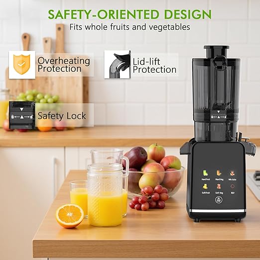 Cold Press Juicer, 4.35" Large Feed Chute Electric Juicer Machine High Juice Yield Slow Masticating Juicer for Whole Vegetables & Fruits, Easy Assemble & Cleaning