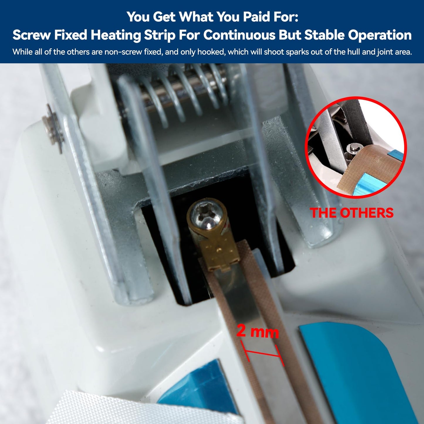 LinsnField Sealer Pro, Patented 8-inch Impulse Heat Sealer, 2-mm Sealing Width Super Heavy Duty Bag Sealing Machine with Extra 2 Replacements, 1Fuse Included, White