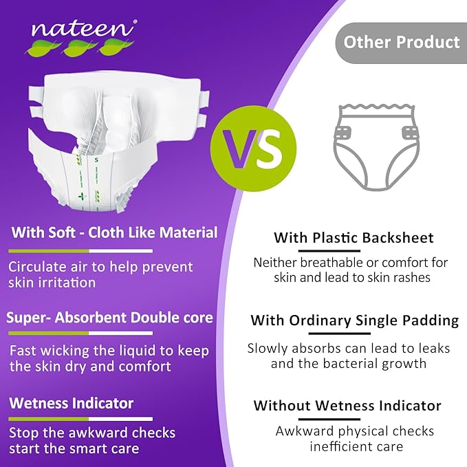 Nateen Combi Ultra Adult Diapers with Tabs for Women and Men, Ultimate Absorbency Protective Incontinence Briefs, Heavy Duty, Leakproof and Skin-Friendly Incontinence Underwear.Large, 10Count