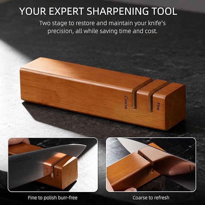 Kitchen Knife Block Set, 8-Piece with Sharpener | Japanese High Carbon Stainless Steel Knives with Ergonomic Handles