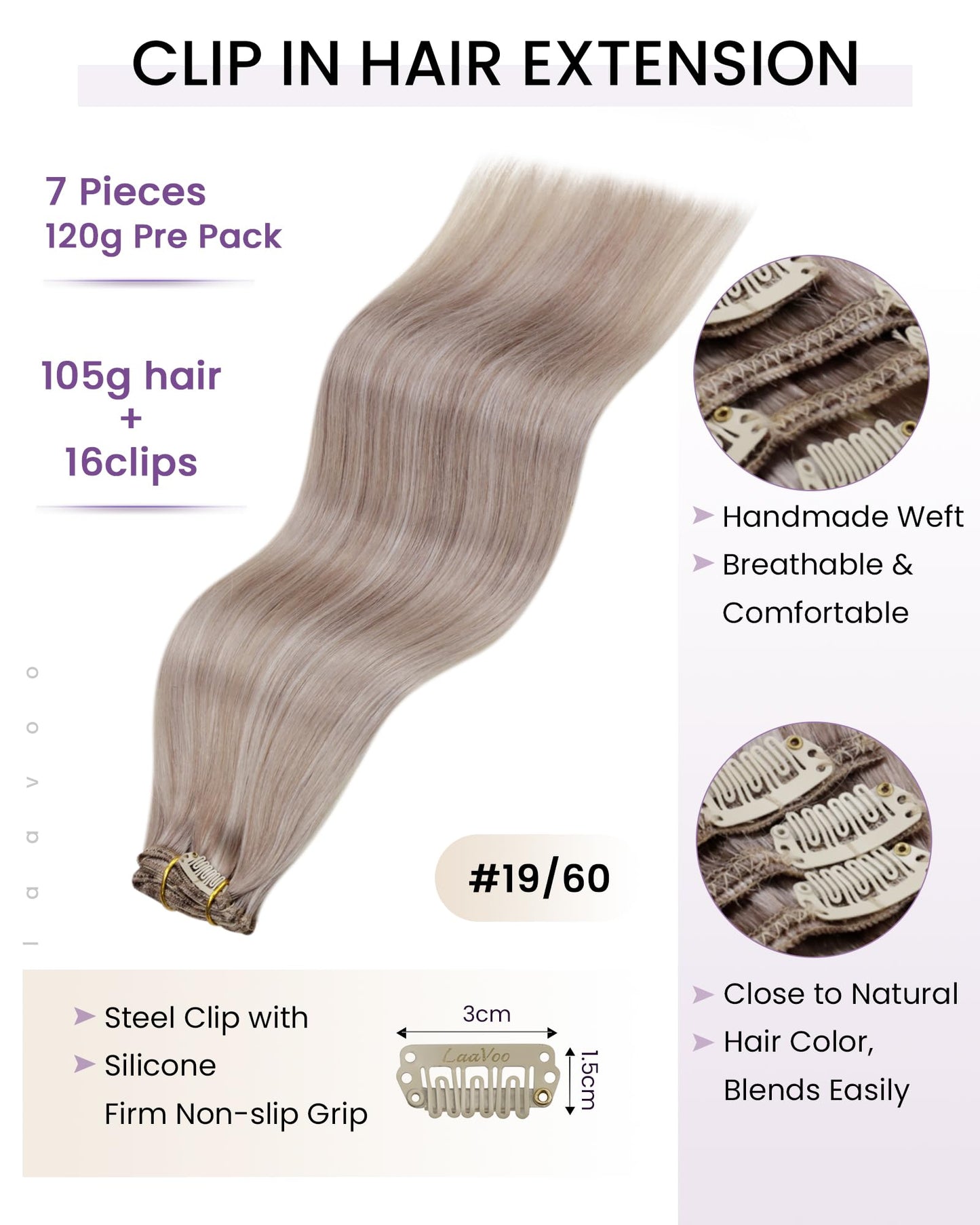 LaaVoo Human Hair Clip in Extensions Blonde Highlights Clip in Hair Extensions Real Human Hair 20 Inch Dirty Blonde Highlighted